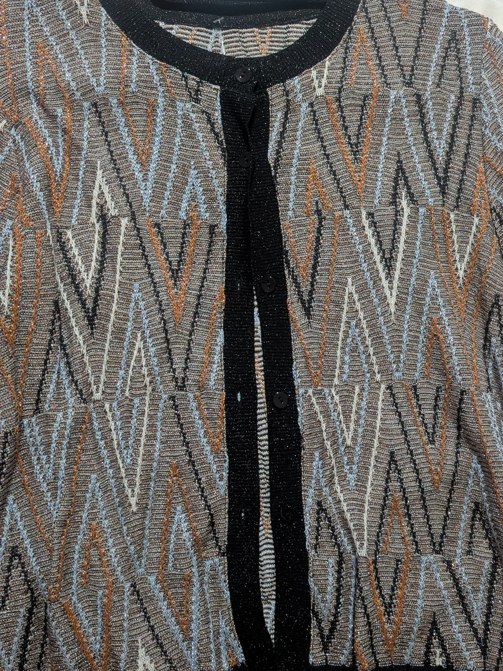Multicolor Chevron Knit Cardigan - Black, Brown, Gray